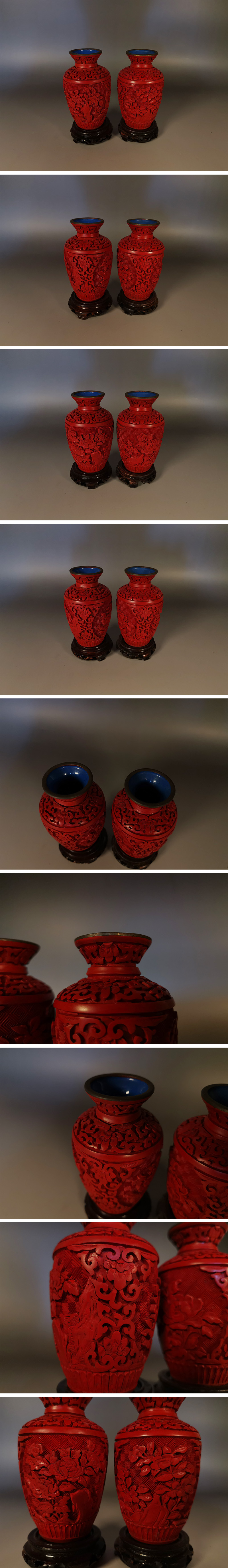【人気爆買い】rb65ha124r　堆朱　一輪挿し　唐木台付　・華道具・　検索) 中国美術　古玩　漆芸品　漆塗　香合　東洋彫刻　花瓶 その他